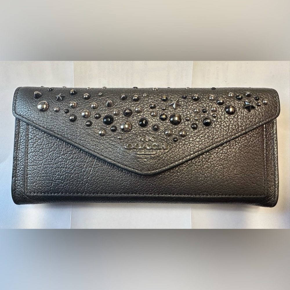 Coach Metallic Crossgrain Leather studded wallet!!